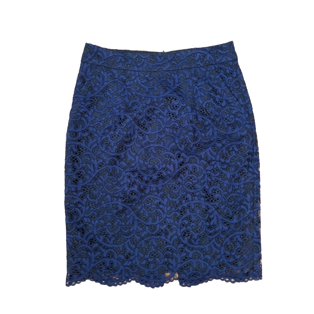 Lace Trina Turk Pencil‎ Skirt Sz 4 Navy  Blue Color Cottage career